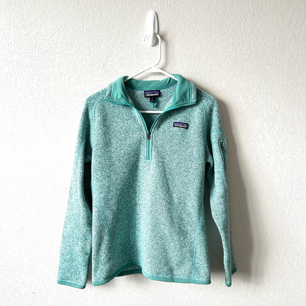 Patagonia Womens Better Sweater 1/4 Zip Fleece Jacket Size Medium Teal Blue